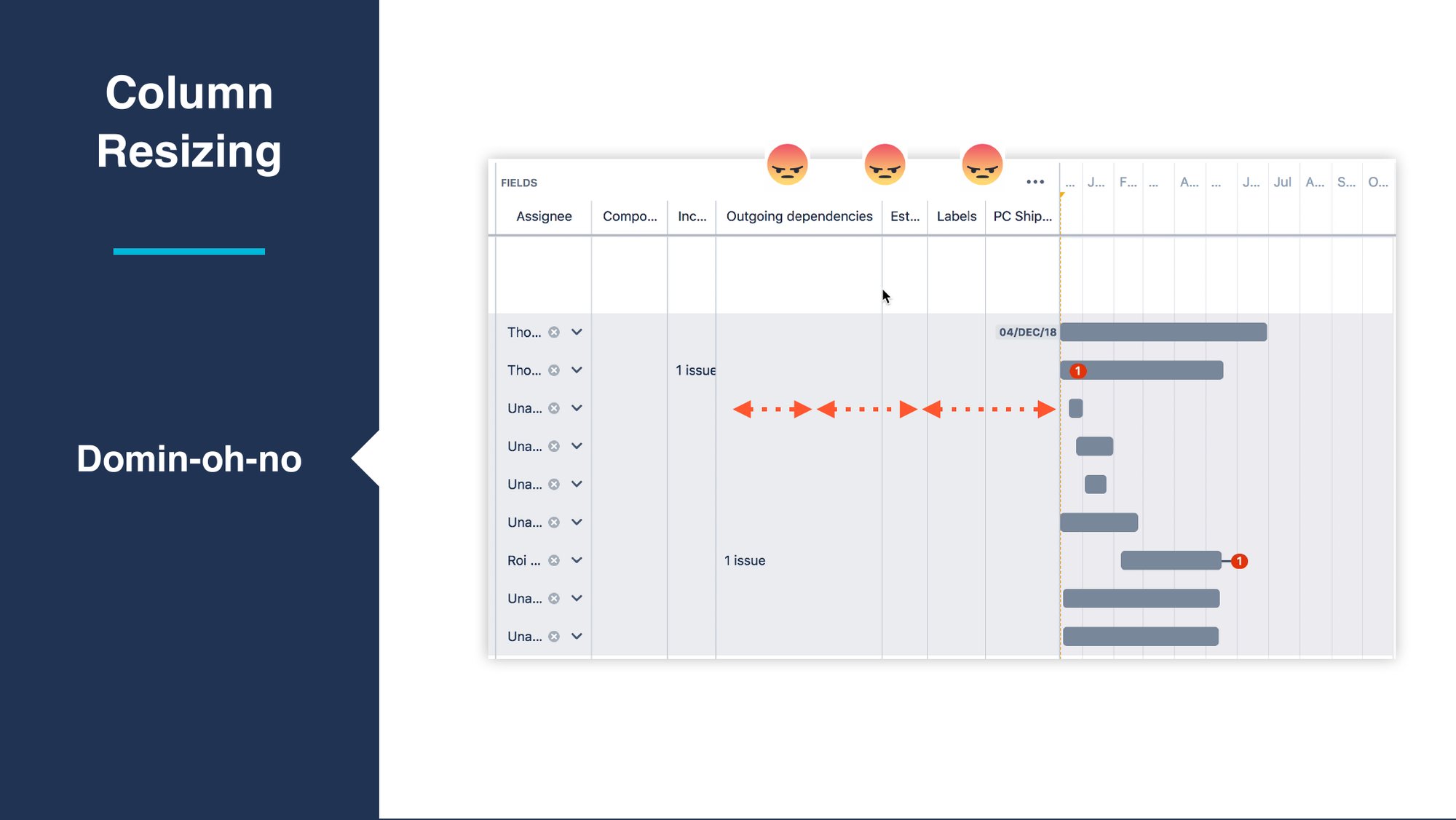 Field resizing domino effect: resizing one column changed the others