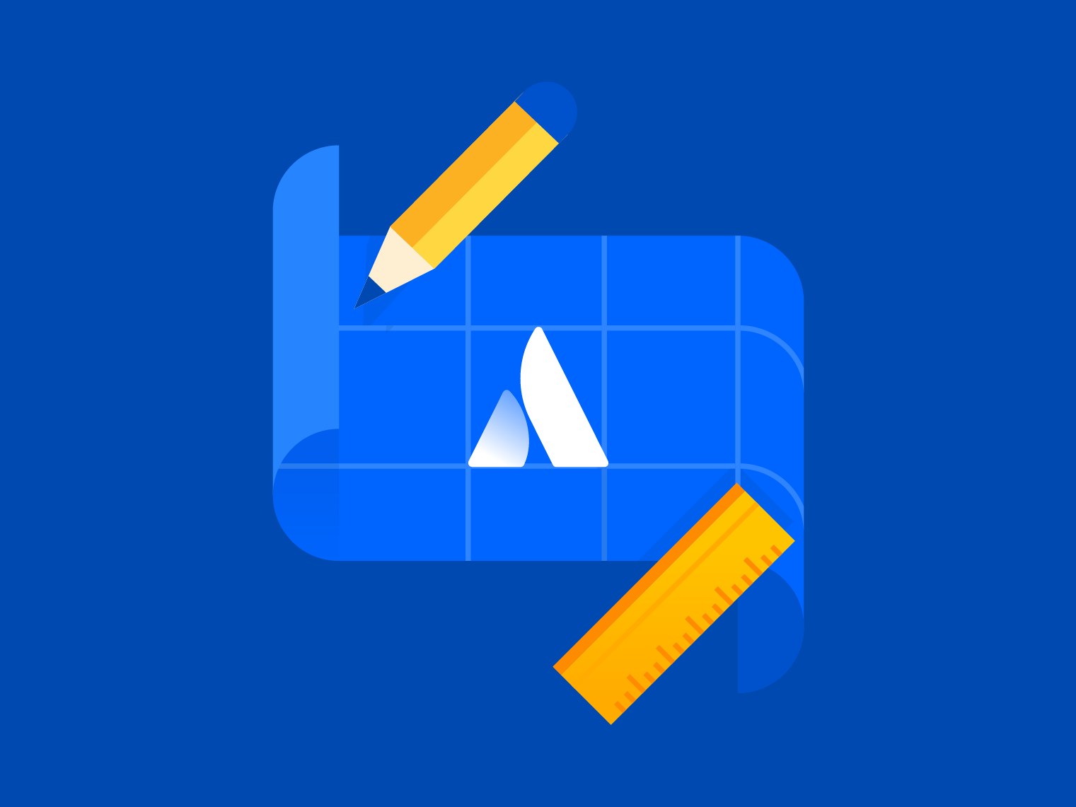 Atlassian illustration of a blueprint with a pencil and ruler