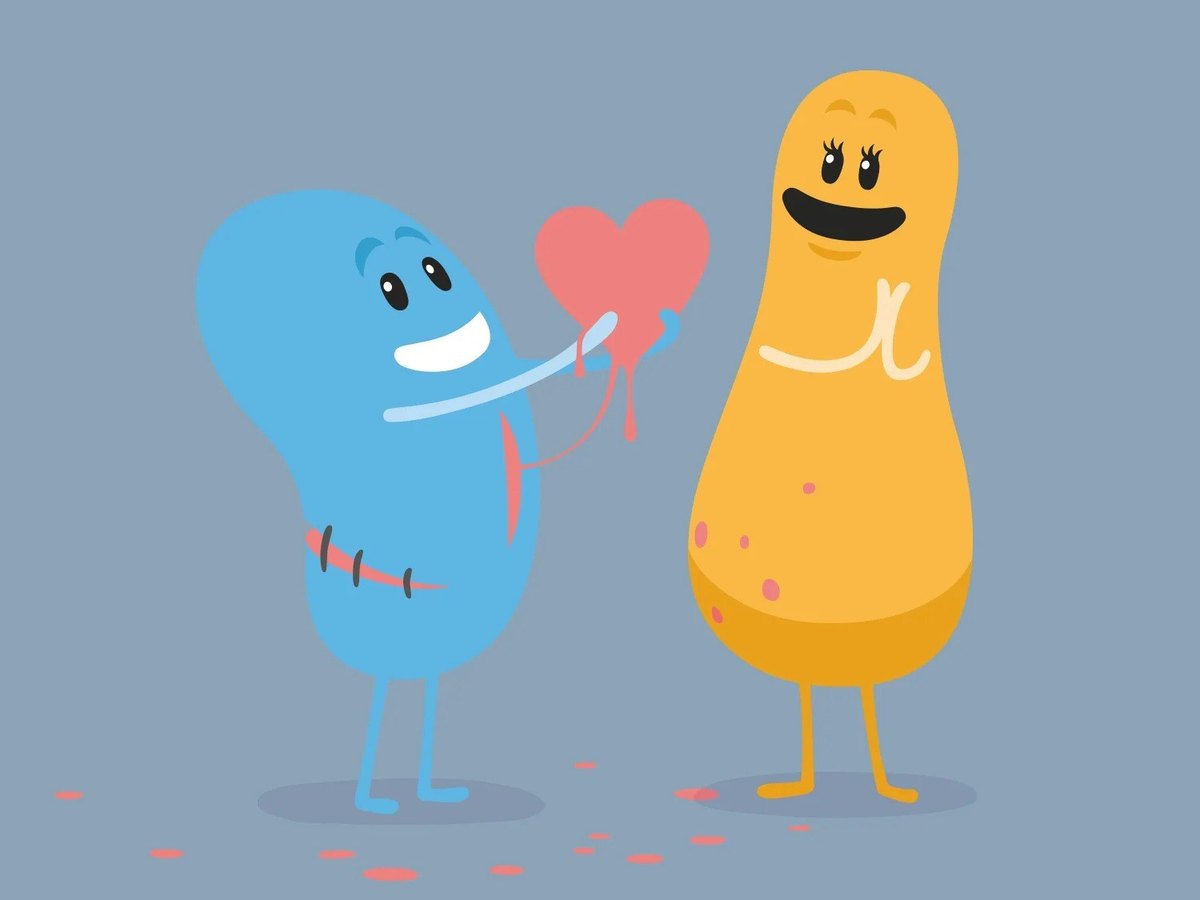 Metro Trains Dumb Ways to Die characters sharing a heart